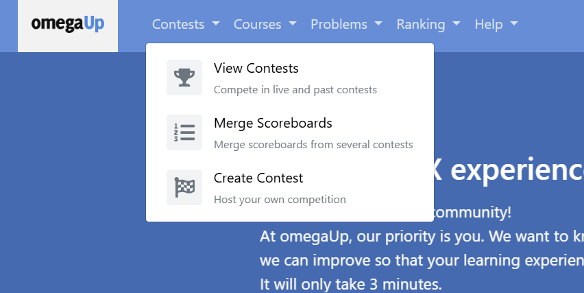 The contests menu